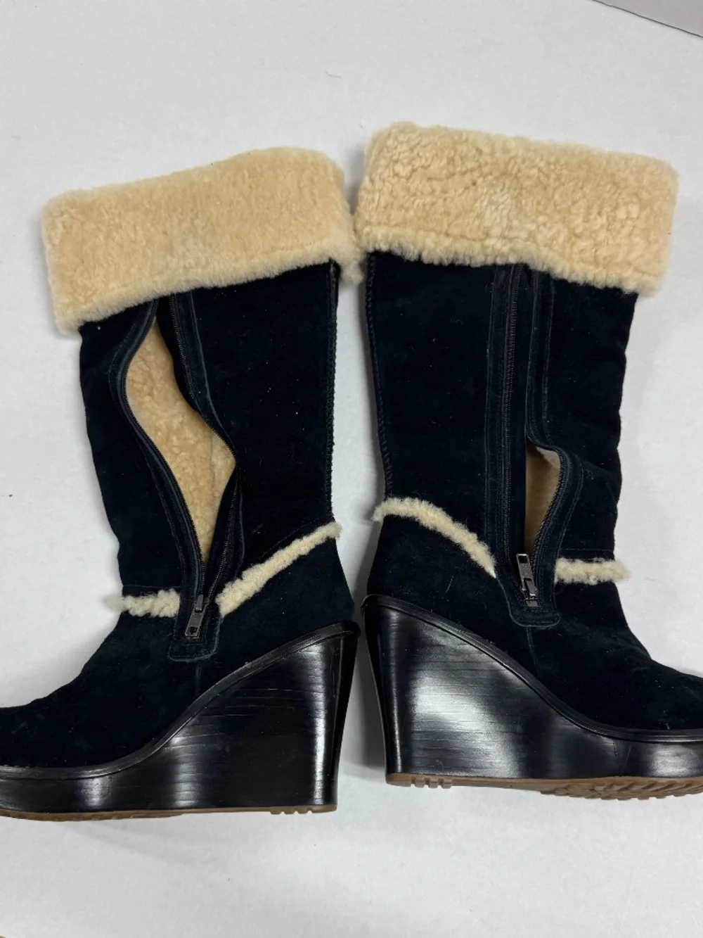 UGG Aubrie Wedge Shearling Knee Boot‎ in Black - Size 7.5.
